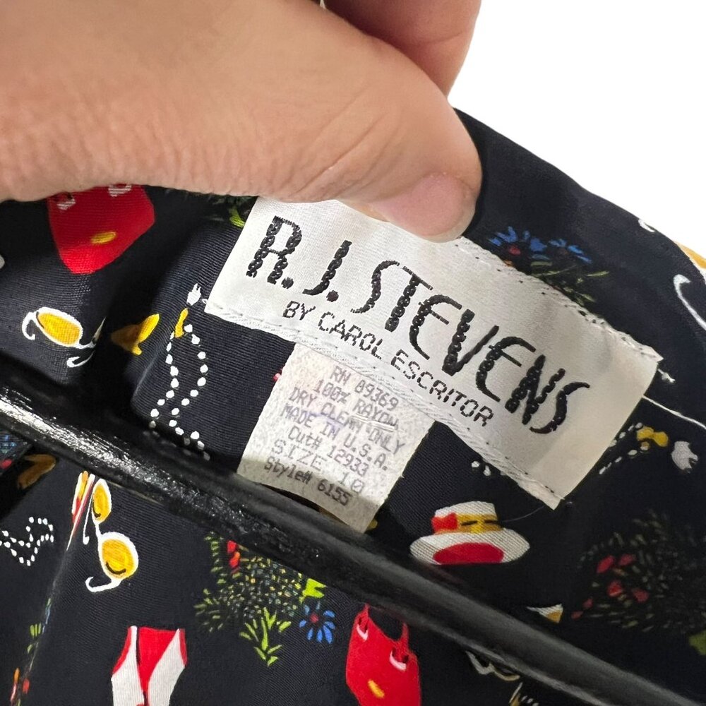 Vintage 90s Black Clothing Accessories Print Button Up Short Sleeve Romper Mediu - Picture 6 of 11
